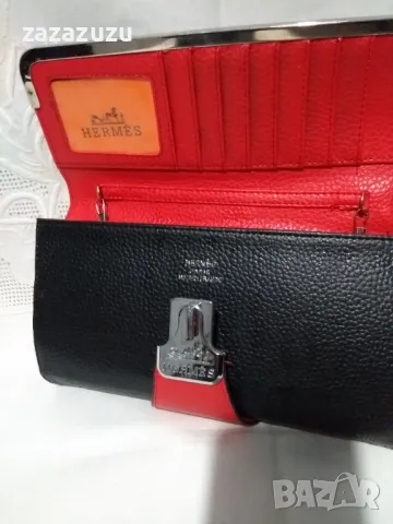 ЕСТЕСТВЕНА КОЖА на HERMES елегантна малка чанта в два цвята - черна и червено, снимка 7 - Чанти - 50015336