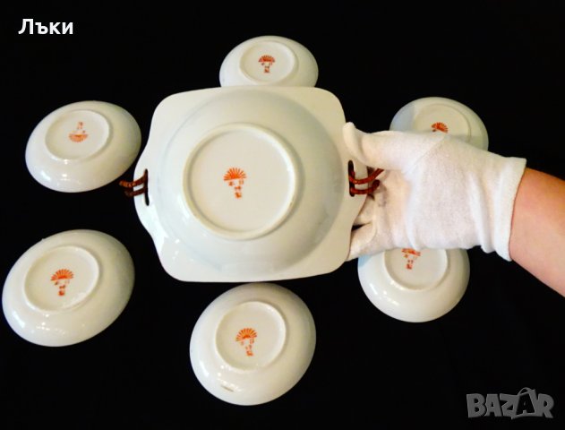 Японски порцелан сервиз,фруктиера,чиния,злато. , снимка 4 - Антикварни и старинни предмети - 33229322