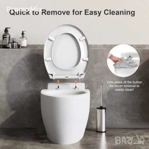 Тоалетна седалка с капак Pipishell PIBTC01 дъска за тоалетна чиния плавно затваряне WC чиния, снимка 2 - Други стоки за дома - 49529644