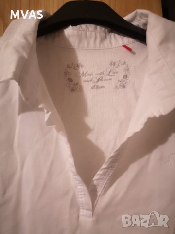 Нов бял S. Oliver дамски памучен потник с якичка M-L размер, снимка 3 - Потници - 33070982