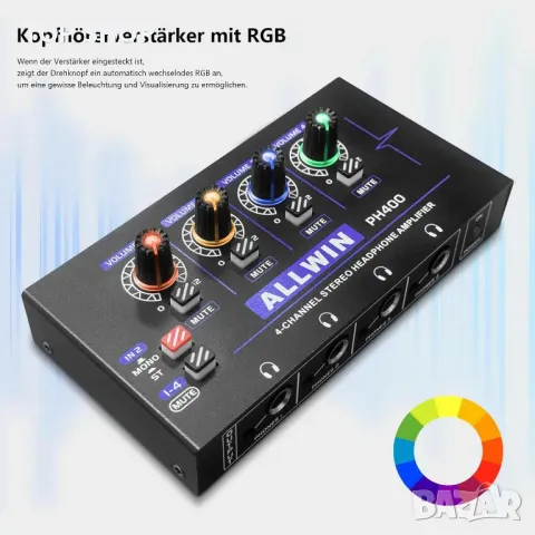 4 канален усилвател за слушалки ALLWIN PH400, снимка 3 - Ресийвъри, усилватели, смесителни пултове - 48487000