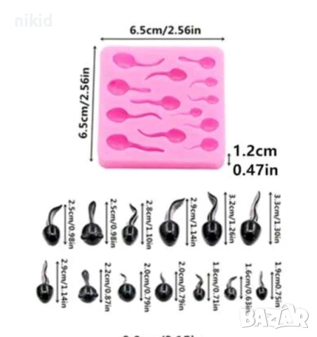Попови лъжички сперматозоиди силиконов молд форма фондан шоколад гипс декор, снимка 2 - Форми - 50834340