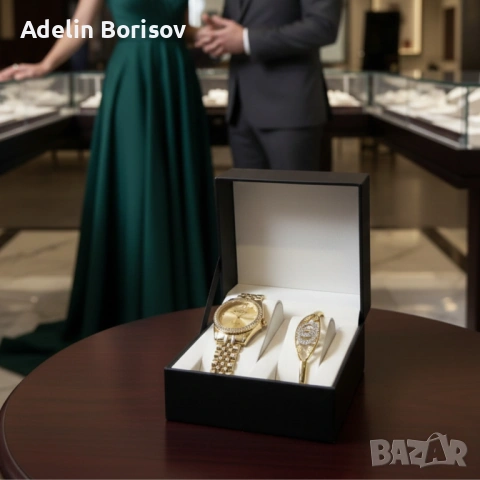 Елегантен дамски комплект: Часовник със златна верижка и камъни + гривна, снимка 2 - Други - 53507165
