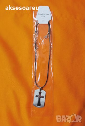 Ново колие с каишка медальон с висулка кръст в метална плочка модни бижута за подарък за Свети Вален, снимка 3 - Колиета, медальони, синджири - 38319851