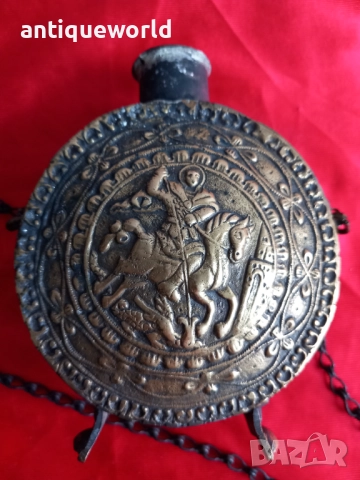 19Век Стара Бронзова Барутница,Барутник Свети Георги , снимка 6 - Антикварни и старинни предмети - 52569432