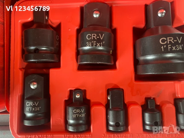 Преходници, адаптори , 1'', 1/ 2 '', 3/ 8 '', 1/ 4 '', усилени ударни комплект, 8 бр, черен, снимка 2 - Гедорета - 50566281