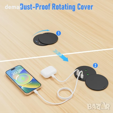 Вграден настолен контакт с капак, USB-C PD 20W,USB-A и USB-C,2 м кабел, снимка 4 - Друга електроника - 50911626