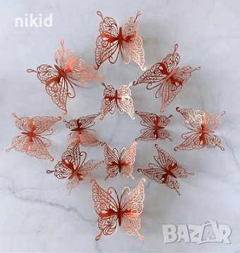 3D 12 бр pvc златни сребърни медени на дупки самозалепващи пеперуди декорация за торта стена мебел , снимка 2 - Други - 36976782