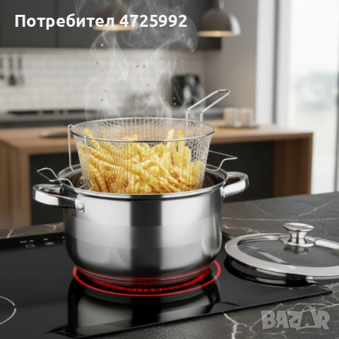 Тенджера с кошница за пържене и стъклен капак Cheffinger Ø24 см – инокс, 6,5 л, за всички котлони, снимка 7 - Съдове за готвене - 53322311