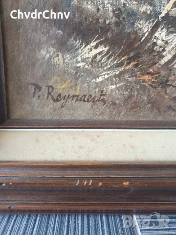 120х90см/стара голяма картина масло върху платно/пейзаж/село-река-мост/дървена рамка, снимка 10 - Картини - 51131255