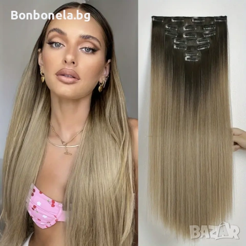 Екстеншън с клипс / треса / 7 реда треси с клипси / Удължение за Коса, снимка 7 - Аксесоари за коса - 53032248