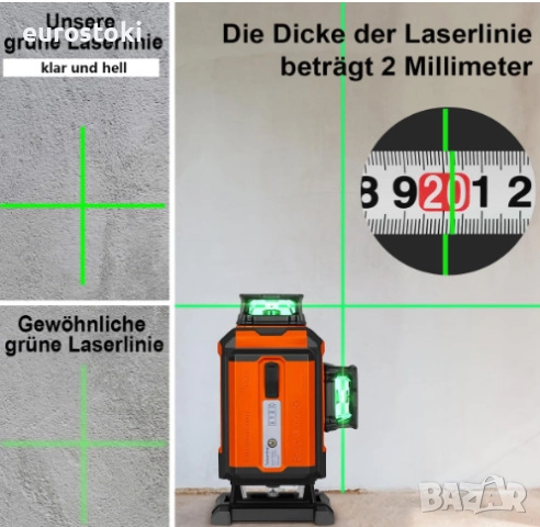 Лазерен нивелир TakamineTech с кръстосани линии, зелени лазерни диоди, 4 x 360 градуса, самонивелира, снимка 3 - Измервателни инструменти - 51852252