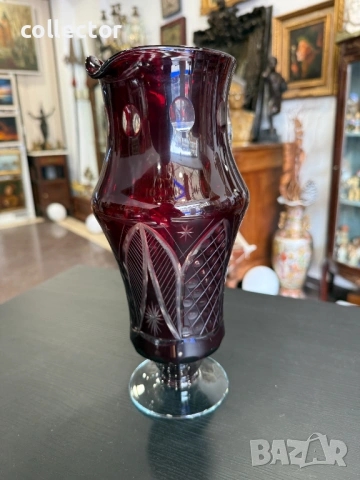 Кристална рубинена кана бохемско стъкло / Бохемия. №7881, снимка 6 - Антикварни и старинни предмети - 53498197