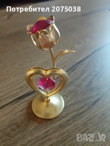 Сърце с лале с компоненти на CRYSTAL, златист, 8 см., снимка 2 - Други - 50298310