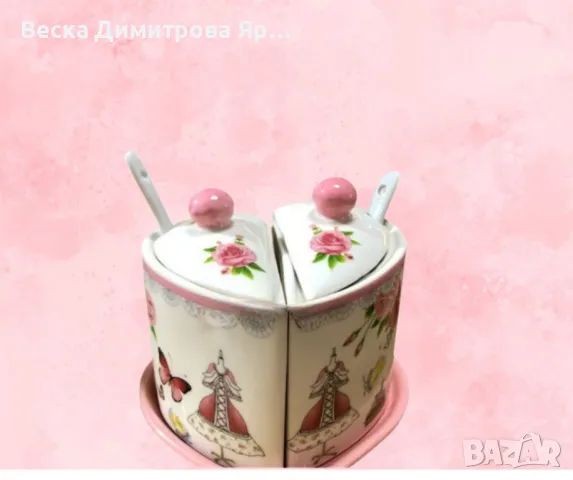 Порцеланова захарница,форма на сърце, снимка 2 - Прибори за хранене, готвене и сервиране - 47347296