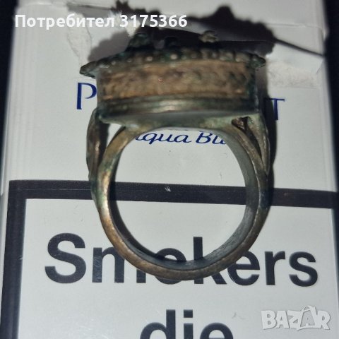 Възрожденски мъжки женски пръстен сребро  сачан X IX век, снимка 4 - Пръстени - 43626486