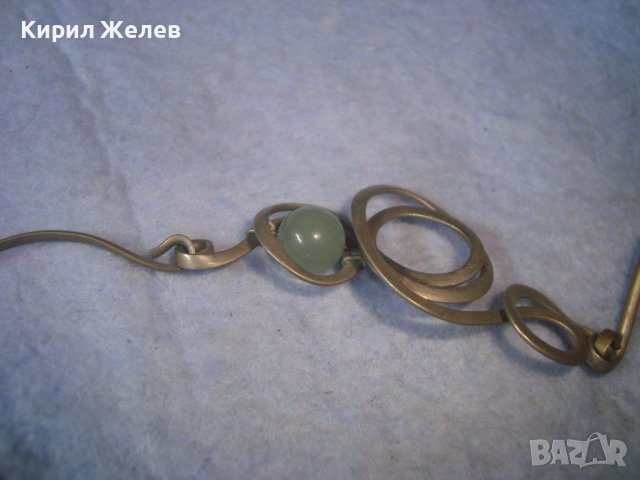 СТАРА МЕЛХИОРЕНА АРТ ГРИВНА с ЮВЕЛИРНО ПОЛИРАН ЗЕЛЕН НЕФРИТ РЪЧНА МАЙСТОРСКА ИЗРАБОТКА 32132, снимка 5 - Гривни - 37656587