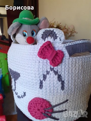Голям детски кош за играчки ръчно пленет Hello Kitty , снимка 4 - Мебели за детската стая - 28451369