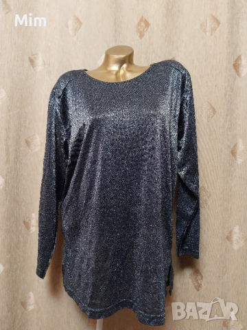 44/46 Блуза / туника /с дълъг ръкав от сребрист тънък брокат , снимка 2 - Туники - 44889402