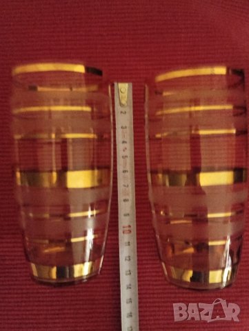 Винтидж сервиз 6 чаши и кана, цветно стъкло със златни линии. , снимка 10 - Чаши - 43525177