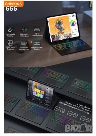 Калъф за таблет + клавиатура iPad Pro 2024 13 инча (M4/M5) (номер на модела: A2925, A2926, A3007). , снимка 3 - Друга електроника - 52956578