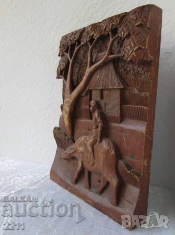 дървено пано с вол , дърворезба, пана, форма за сладки, круша - панер, снимка 2 - Пана - 28870644