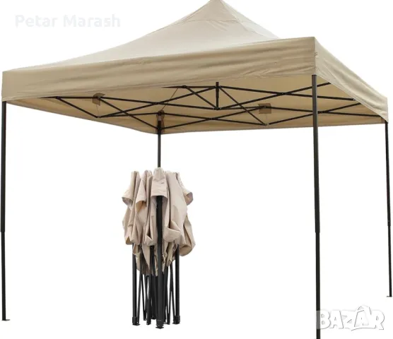 Сгъваема Шатра ЛУКС Бежов 3×3м – подсилена конструкция, UV и водоустойчив плат, снимка 4 - Други - 50365948