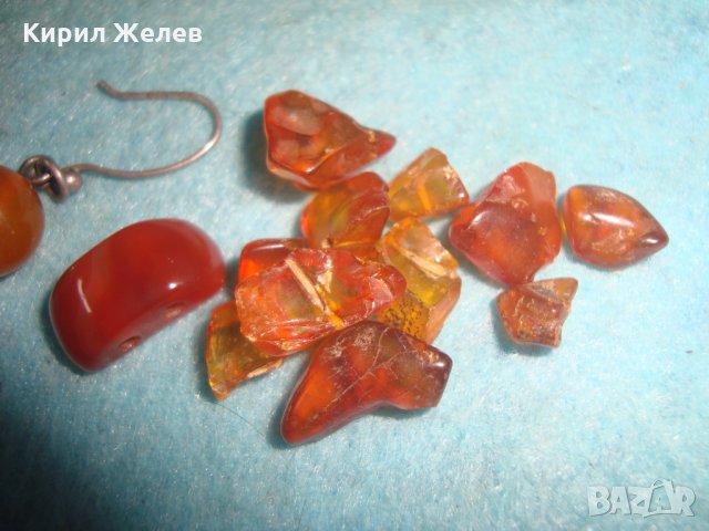 СТАРА СРЕБЪРНА КЕХЛИБАРЕНА ОБЕЦА иЛОТ БАЛТИЙСКИ НАТУРАЛЕН КЕХЛИБАР и1 КАРНЕОЛ ШЛИФОВАНО КАМЪЧЕ 23568, снимка 9 - Антикварни и старинни предмети - 35646444