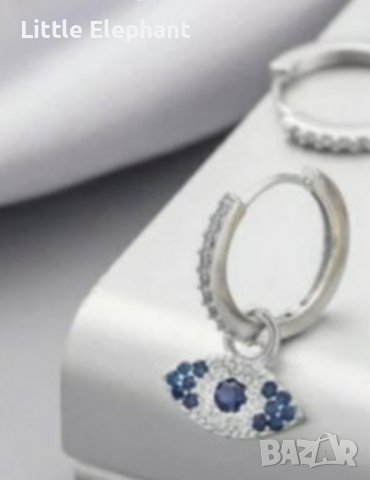 Сребърни обеци с допълнителна висяща част,дяволско око/нови