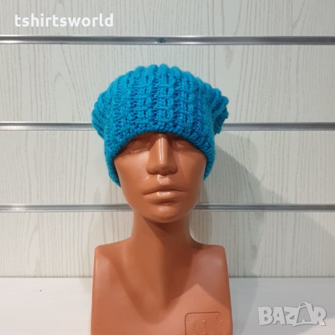 Нова зимна плетена шапка тип джудже в син цвят, снимка 4 - Шапки - 35491097