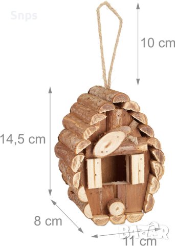 Къща за птици необработено дърво, балкон,градинска декорация 24,5x11x8, снимка 5 - Други - 43031319