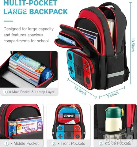 Детска раница Beaulyn за момчета, 17″ геймърска раница за деца, ученическа чанта, снимка 3 - Раници - 50302267