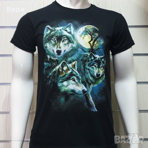 Нова мъжка тениска с дигитален печат Вълци, пълнолуние, Серия вълци, снимка 3 - Тениски - 29040473