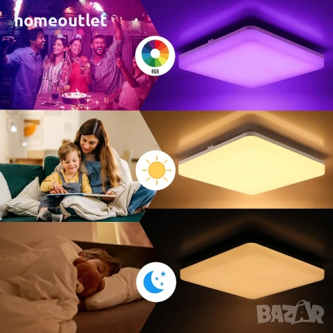 ПРОМОЦИЯ 24W RGB LED плафон с дистанционно и регулируема светлина OEEGOO LS-CL-C24W-DIM+RGB, снимка 2 - Лед осветление - 51139927
