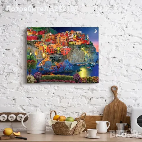 Картина на платно с дървена рамка-морски пейзаж Cinque Terre Италия,30x40 см., снимка 6 - Картини - 48262732