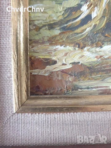 29х29см/малка картина масло върху платно-фазер/поле-сено/импресионизъм/дървена рамка, снимка 4 - Картини - 51358218