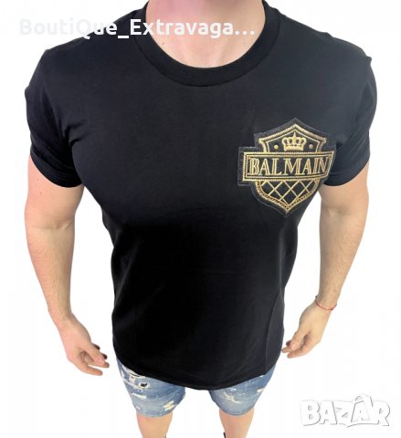 Мъжка тениска Balmain Black/Gold !!!, снимка 2 - Тениски - 40059727