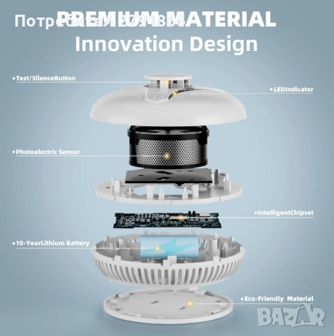 5 броя Димен детектор RIAKELL с батерия,пожарна аларма с фотоелектрически сензор TÜV и EN14604, снимка 5 - Други - 52257087