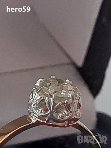 Антикварен Дамски златен 14к. пръстен с брилянт 0.65 карата, снимка 9 - Пръстени - 39762733
