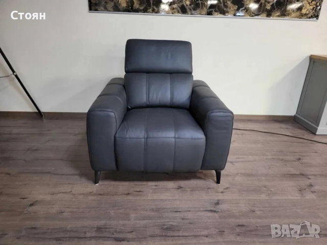 Тъмно сив кожен фотьойл с електрически релаксиращ механизъм, снимка 7 - Дивани и мека мебел - 51954343