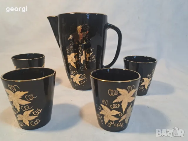 руски керамичен сервиз в черно с позлата    16/4, снимка 2 - Сервизи - 48987402