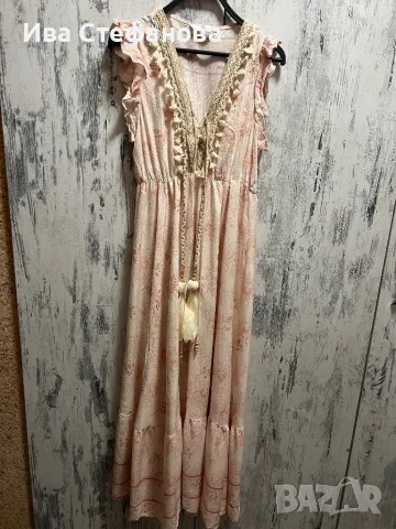 Разкошна ежедневна елегантна лятна плажна рокля бохо стил 100 % вискоза с акцент пера 