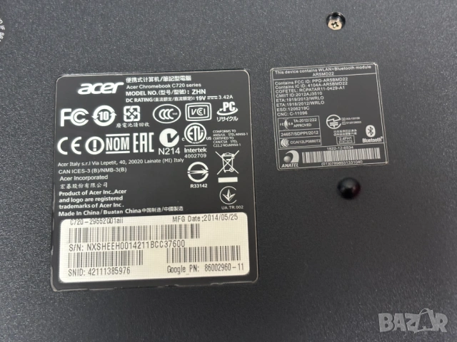 ЛАПТОП Acer Chromebook C720 ZHN Celeron N957U 2GB 16GB 1366x768 клас A - Chrome OS, снимка 15 - Лаптопи за дома - 53564262