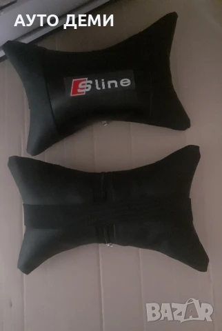 Черни кожени възглавнички за седалка на автомобил с лого S line