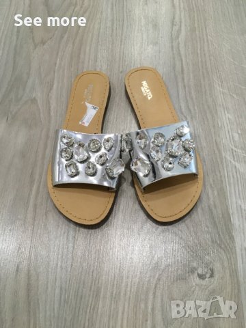 MIGATO ефектни чехли естествена кожа с кристали 38, снимка 3 - Чехли - 37409451