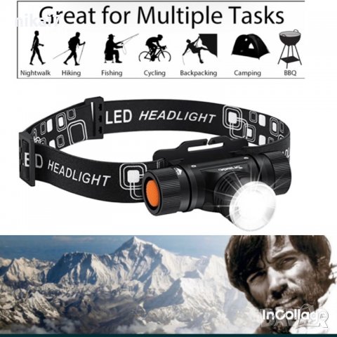 POWER STYLE LED мощен прожектор фенер челник за глава+оцеляване гора POWER STYLE LED мощен прожектор