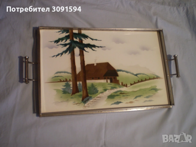 Винтидж поднос за сервиране порцелан метална рамка с дръжки , снимка 3 - Антикварни и старинни предмети - 53094084