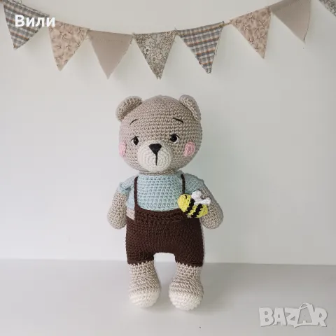 Плетено мече с пчеличка, плетени играчки, играчка ръчна изработка