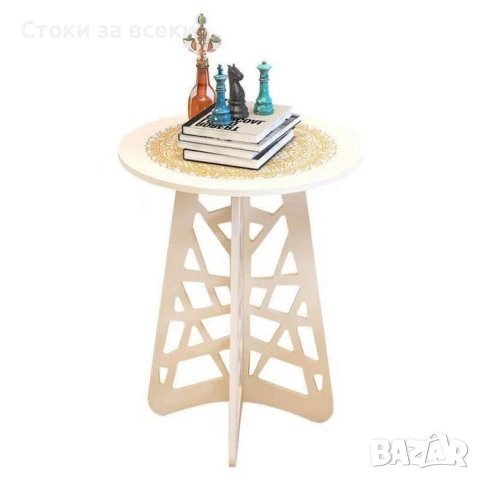 Стилна кръгла холна маса с ажурни крака – Бял елегантен акцент за всяко пространство, снимка 4 - Маси - 53258870