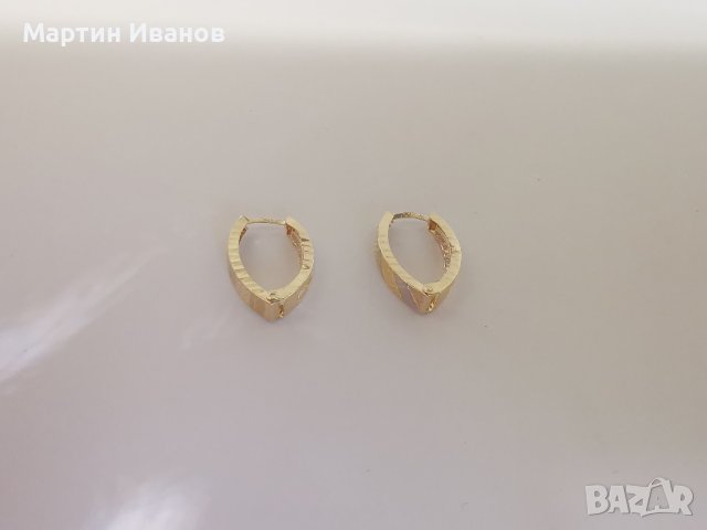Златни обеци елипса с циркони , снимка 4 - Обеци - 43646079
